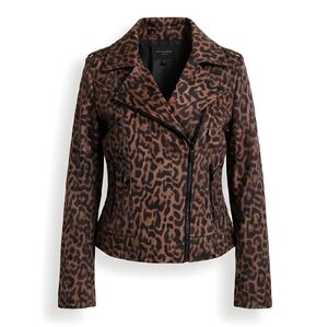 Romeo & Juliet Couture Brown and Black Leopard Print Leather Jacket